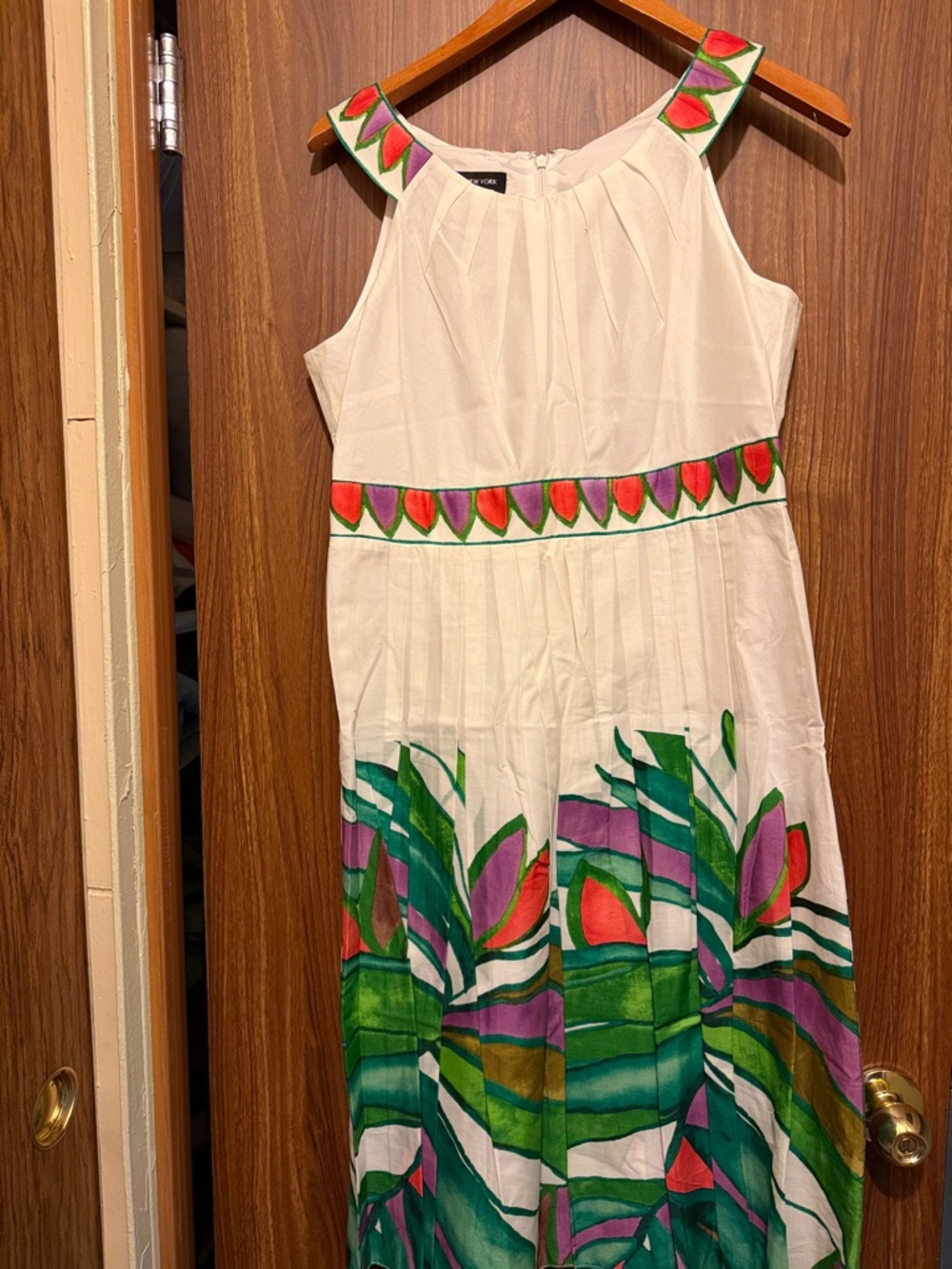 Jones New York White Midi Dress with Green, Pink and Purple Tropical Print